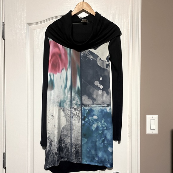 Cowl Neck Tunic or Dress with Watercolor Print Front - Picture 1 of 6
